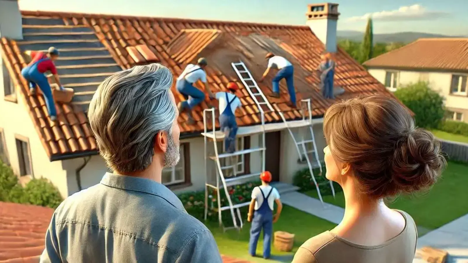 couple qui regarde leur toiture realiser